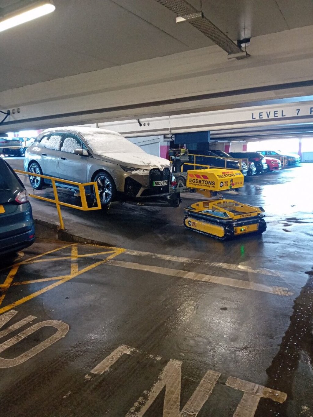 The Egertons First Mover robotic recovery vehicle in a car park.